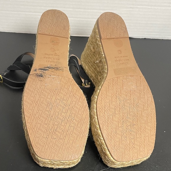 Stuart Weitzman Women’s Wedge Sandals 7.5B Black Suede Espadrille Wedge Summer - Picture 13 of 14